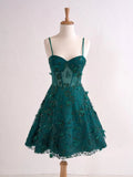Ndyad Lavender Spaghetti Straps A-Line Tulle Applique Short Prom Dresses Homecoming Dress with Sequins HZ1024
