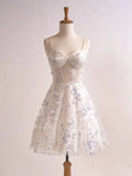 Ndyad Lavender Spaghetti Straps A-Line Tulle Applique Short Prom Dresses Homecoming Dress with Sequins HZ1024