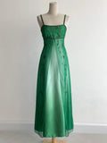 Ndyad Green Gradient Spaghetti Strap A-Line Satin Beaded Chiffon Long Prom Dresses Vintage Formal Evening Gowns HZ1024