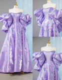 Ndyad Purple Off-shoulder A-Line Satin Long Prom Dresses Sweet Evening Gowns With Appliques HZ1024