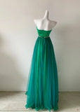 Ndyad Green Strapless A-Line Chiffon Tulle Long Prom Dresses Formal Evening Gowns HZ1024