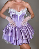 Ndyad Purple Strapless A-Line Satin Lace Short Prom Dresses Homecoming Dress HZ1024