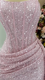 Ndyad Pink Strapless Bodycon Short Prom Dresses Glitter Sequin Homecoming Dresses HZ1024