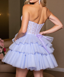 Ndyad Lavender Sweetheart A-Line Tulle Lace Short Prom Dresses Homecoming Dresses HZ1024