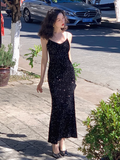 Ndyad Sequined V-Neck Suspender Mermaid Maxi Dress HZ1024