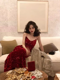 Ndyad Sequined V-Neck Suspender Mermaid Maxi Dress HZ1024