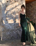 Ndyad Sequined V-Neck Suspender Mermaid Maxi Dress HZ1024