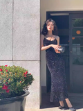 Ndyad Sequined V-Neck Suspender Mermaid Maxi Dress HZ1024
