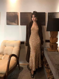 Ndyad Sequined V-Neck Suspender Mermaid Maxi Dress HZ1024