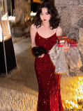 Ndyad Sequined V-Neck Suspender Mermaid Maxi Dress HZ1024