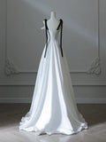 Ndyad Satin White Long Prom Dress, White Long Formal Dress HZ1024