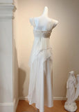 Ndyad White Spaghetti Straps Sheath Satin Chiffon Long Prom Dresses Birthday Evening Gowns HZ1024