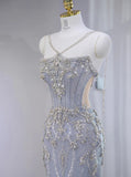 Ndyad Lilac Strapless Mermaid Tulle Rhinestone Long Prom Dresses Formal Evening Gowns HZ1024