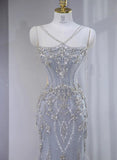 Ndyad Lilac Strapless Mermaid Tulle Rhinestone Long Prom Dresses Formal Evening Gowns HZ1024