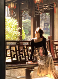 Ndyad Chinese style printed knitted patchwork cheongsam long skirt HZ1024