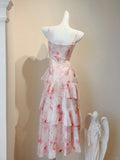 Ndyad Spaghetti Straps Printed Chiffon A-Line Long Prom Dresses Pretty Evening Gowns HZ1024