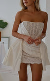 Ndyad White Strapless Bodycon Satin Lace Short Prom Dresses Homecoming Dresses HZ1024