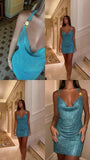 Ndyad Turquoise Swing Collar Sheath Short Prom Dresses Fashion Homecoming Dresses HZ1024