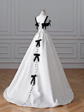 Ndyad White Sweetheart Neck A-Line Satin Long Wedding Dresses HZ1024