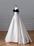 Ndyad White Sweetheart Neck A-Line Satin Long Wedding Dresses HZ1024