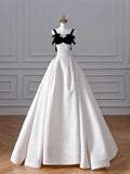 Ndyad White Sweetheart Neck A-Line Satin Long Wedding Dresses HZ1024