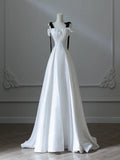 Ndyad Satin White Long Prom Dress, White Long Formal Dress HZ1024