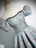 Ndyad Satin Gray Blue Long Prom Dress, Gray Blue Long Formal Dress HZ1024