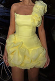 Ndyad One Shoulder Sheath Tulle Short Stunning Prom Dresses Fashion Homecoming Dresses HZ1024