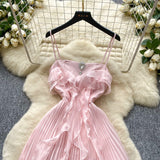 Ndyad Pink Spaghetti Straps Sheath Chiffon Dress Cocktail Party Dress HZ1024