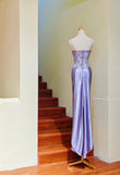 Ndyad Spaghetti Straps Sheath Satin Lace Appliqu¨¦ Long Stunning Prom Dresses Formal Evening Gowns HZ1024