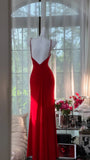 Ndyad Red Sweetheart Neck Sheath Chiffon Backless Long Party Dresses Elegant Simple Evening Gowns with Diamonds HZ1024