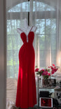 Ndyad Red Sweetheart Neck Sheath Chiffon Backless Long Party Dresses Elegant Simple Evening Gowns with Diamonds HZ1024