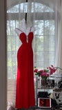 Ndyad Red Sweetheart Neck Sheath Chiffon Backless Long Party Dresses Elegant Simple Evening Gowns with Diamonds HZ1024