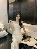 Ndyad Break French Lace Embroidery Floral Ruffle Dress HZ1024