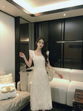 Ndyad Break French Lace Embroidery Floral Ruffle Dress HZ1024