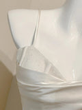 Ndyad White Spaghetti Straps Sheath Satin Long Prom Dresses Formal Evening Gowns HZ1024