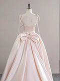 Ndyad Satin Pink Champagne Long Prom Dress, Pink Champagne Long Evening Dress HZ1024
