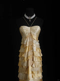 Ndyad Gold Halter Sheath Satin Beaded Long Prom Dresses Gorgeous Evening Gowns HZ1024