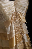 Ndyad Gold Halter Sheath Satin Beaded Long Prom Dresses Gorgeous Evening Gowns HZ1024
