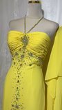 Ndyad Yellow Halter Neck Sheath Chiffon Beaded Hi-Lo Prom Dresses Elegant Wedding Guest Dresses HZ1024
