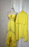 Ndyad Yellow Halter Neck Sheath Chiffon Beaded Hi-Lo Prom Dresses Elegant Wedding Guest Dresses HZ1024
