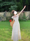 Ndyad heavy embroidery small flying sleeves square neck long dress cake skirt HZ1024