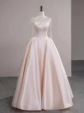 Ndyad Satin Pink Champagne Long Prom Dress, Pink Champagne Long Evening Dress HZ1024