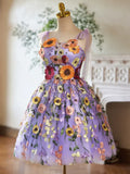 Ndyad Tulle Lace Short Prom Dress, Purple Homecoming Dress HZ1024