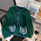 Ndyad Horn Button Pocket Embroidery Forest Style Cardigan Sweater HZ1024