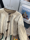 Ndyad Horn Button Pocket Embroidery Forest Style Cardigan Sweater HZ1024