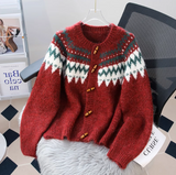 Ndyad Horn Button Fair Isle Thick Knit Cardigan HZ1024