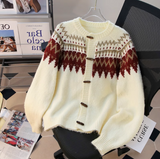 Ndyad Horn Button Fair Isle Thick Knit Cardigan HZ1024