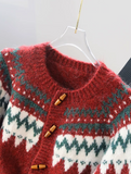 Ndyad Horn Button Fair Isle Thick Knit Cardigan HZ1024