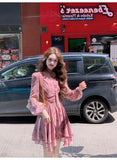 Ndyad pink floral V-neck long-sleeved dress HZ1024